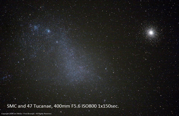 SMC and 47 Tucanae, 400mm F5.6 ISO800 1x150sec.