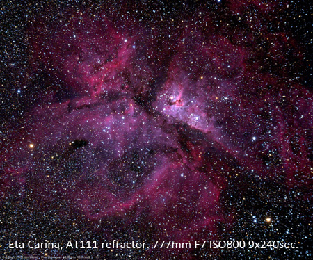 Eta Carina, AT111 refractor. 777mm F7 ISO800 9x240sec.